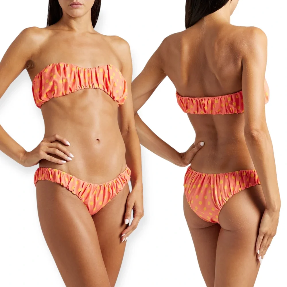 Caroline Constas Leila Bikini Top Gathered Polka Dot Bandeau Orange Size XS NWT - Picture 2 of 6